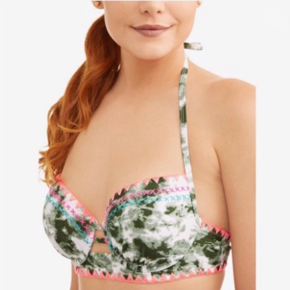 Boho Embroider Smokey Tie Dye Fringe Bikini Top M